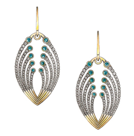 Oval drop earrings with emerald accents